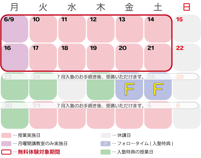 6月体験② 6/9(月)~6/21(土)