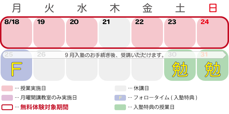 8月体験　8/18(月)～8/24(日)